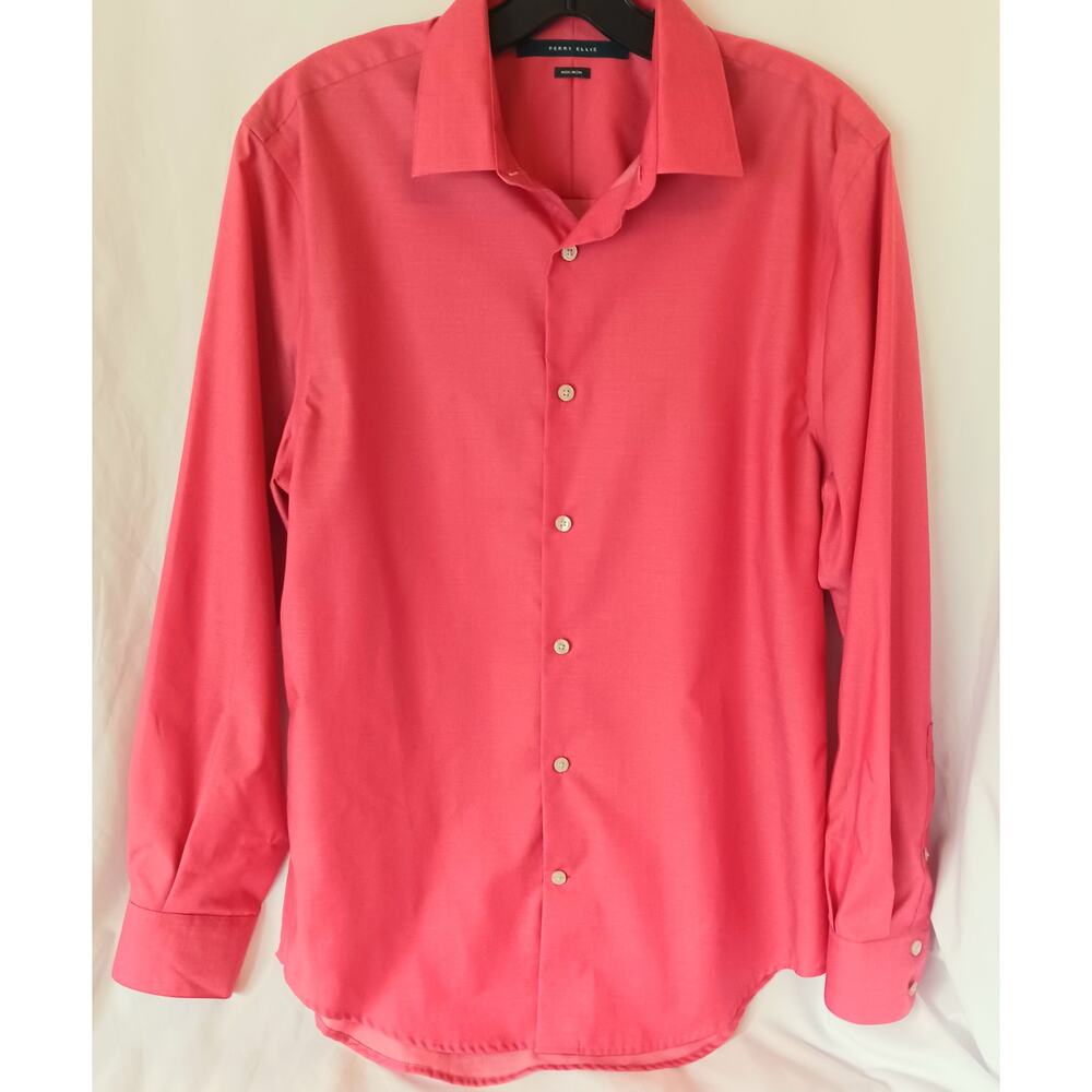 Perry Ellis Non-Iron Long Sleeve Apricot Men's Dress Shirt Size Small